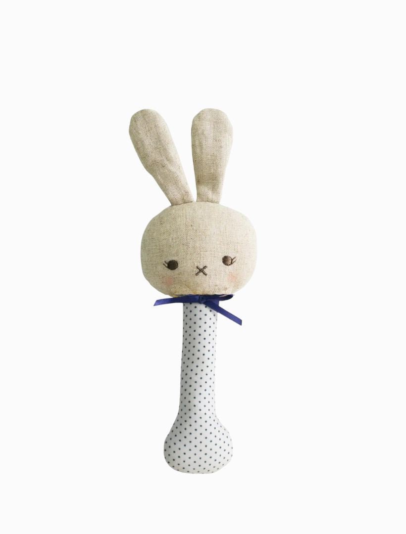 Baby Bunny Stick Rattle Navy Spot - Zjoosh