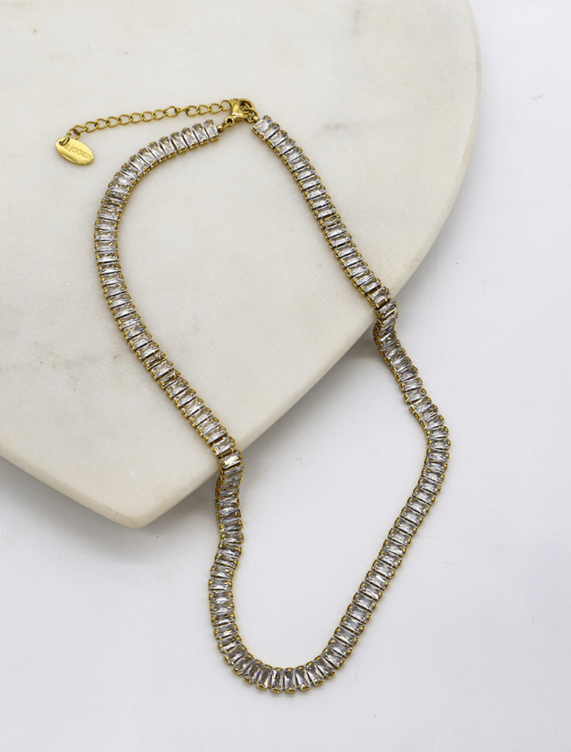 Baguette Crystal Necklace Gold - Zjoosh