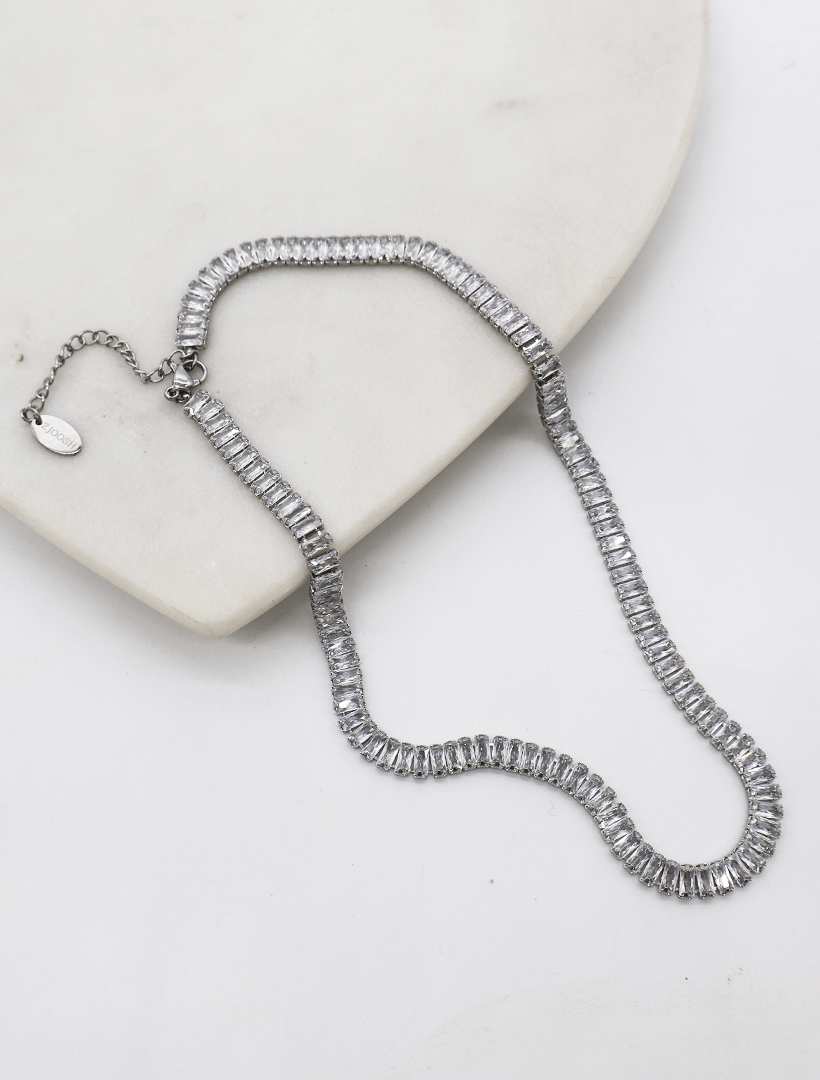 Baguette Crystal Necklace Silver - Zjoosh