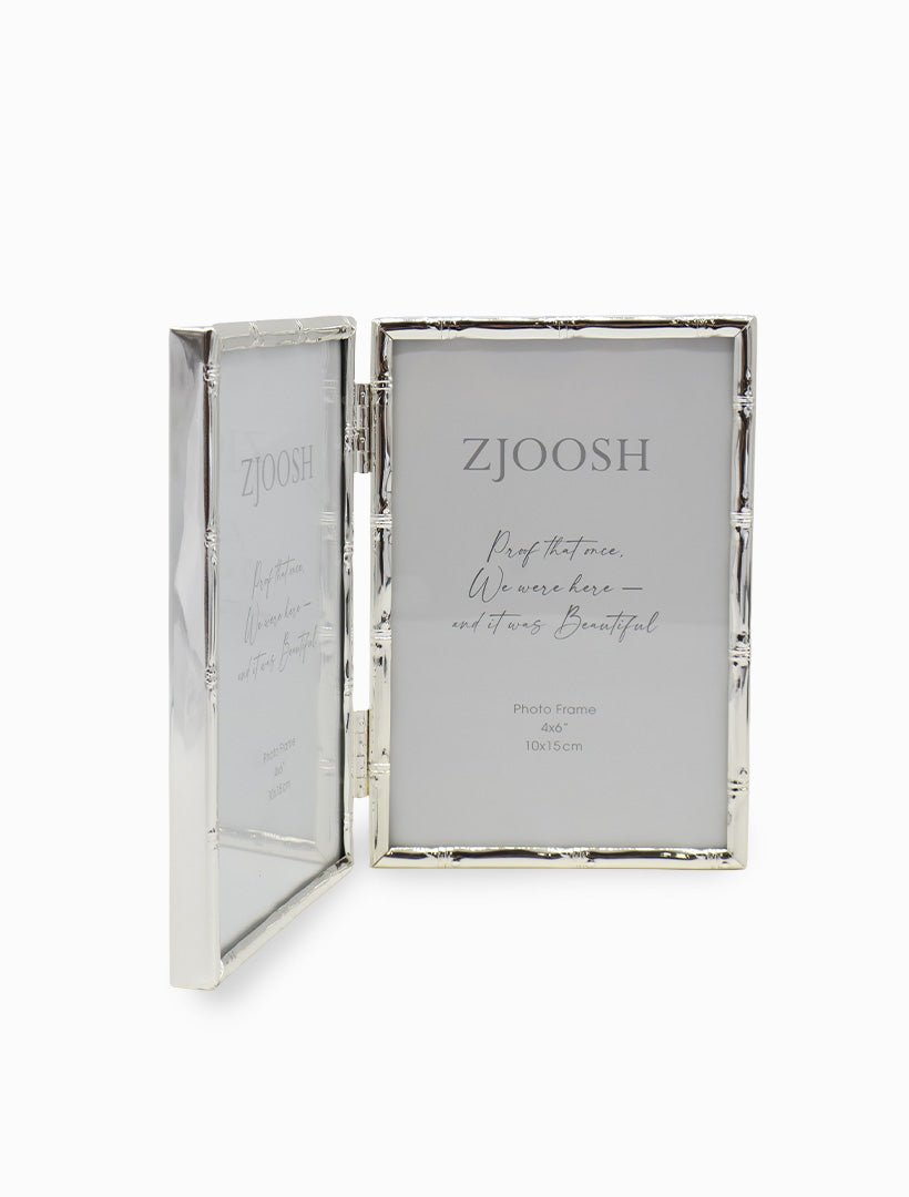 Bamboo Double Photo Frame Silver 4x6 - Zjoosh