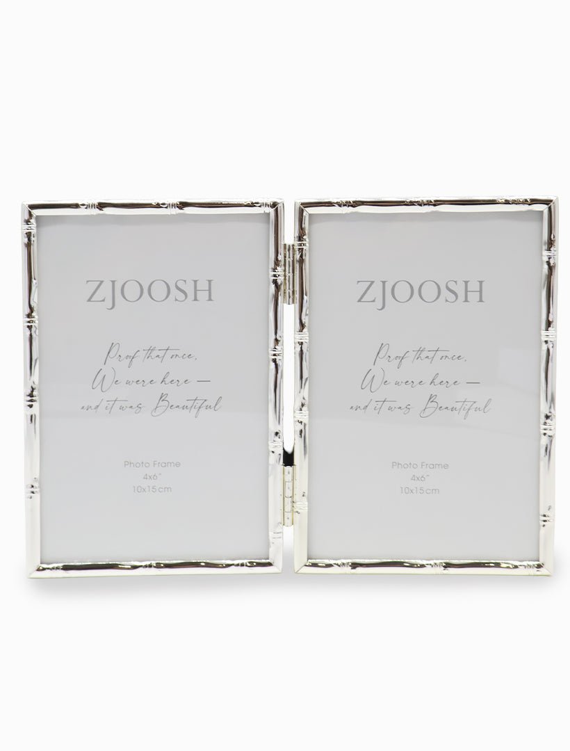 Bamboo Double Photo Frame Silver 4x6 - Zjoosh