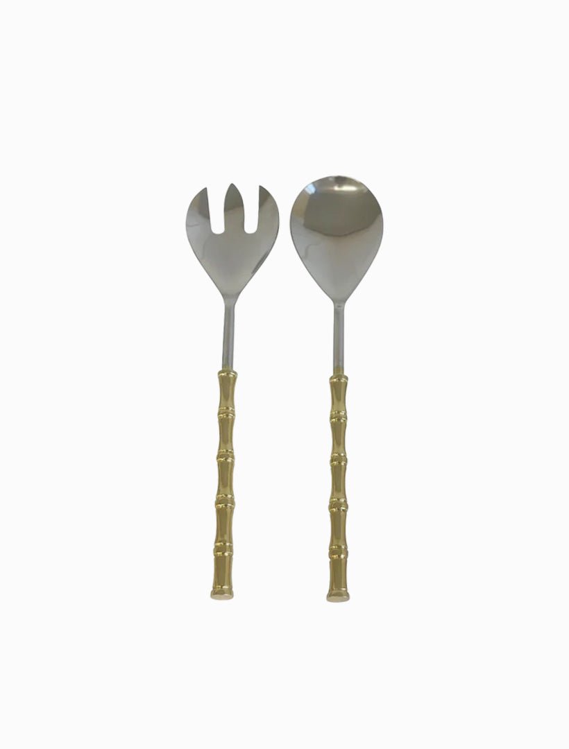 Bamboo Handle Salad Server Set Gold - Zjoosh