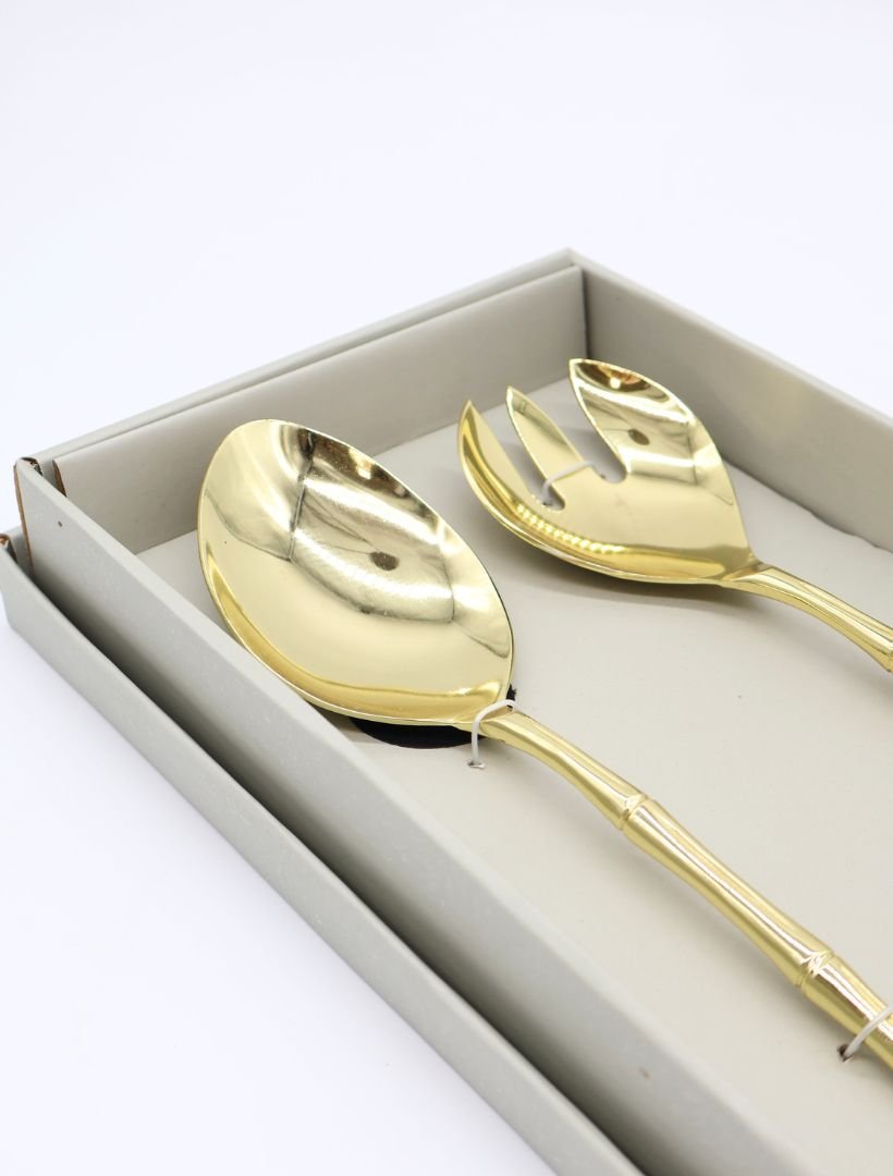 Bamboo Salad Servers Gold - Zjoosh