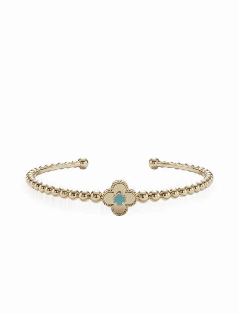 Beaded Clover Turquoise Bangle Gold - Zjoosh