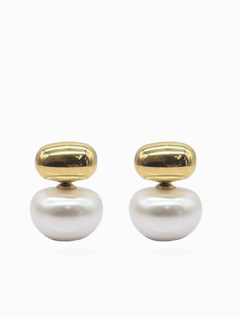 front view of gold top pearl bottom stud earrings - zjoosh