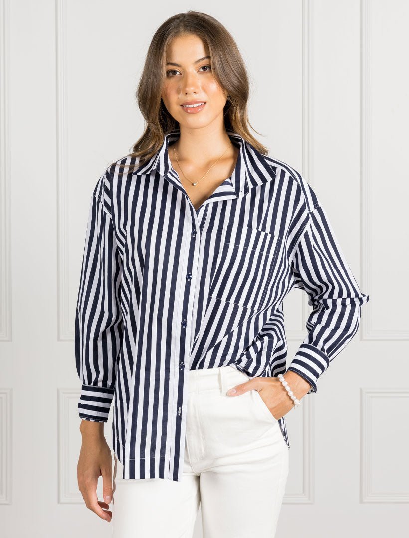 Becca Stripe Shirt Navy White - Zjoosh