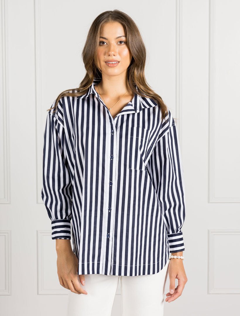 Becca Stripe Shirt Navy White - Zjoosh