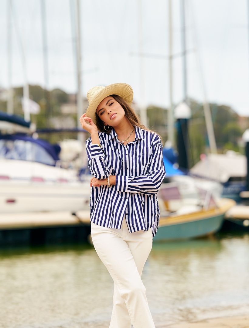 Becca Stripe Shirt Navy White - Zjoosh