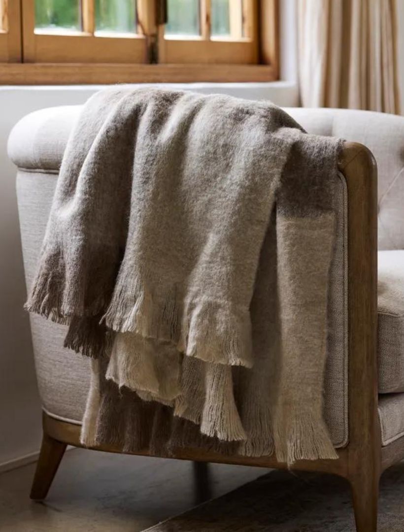 Beige Brown Plaid Fringe Throw - Zjoosh