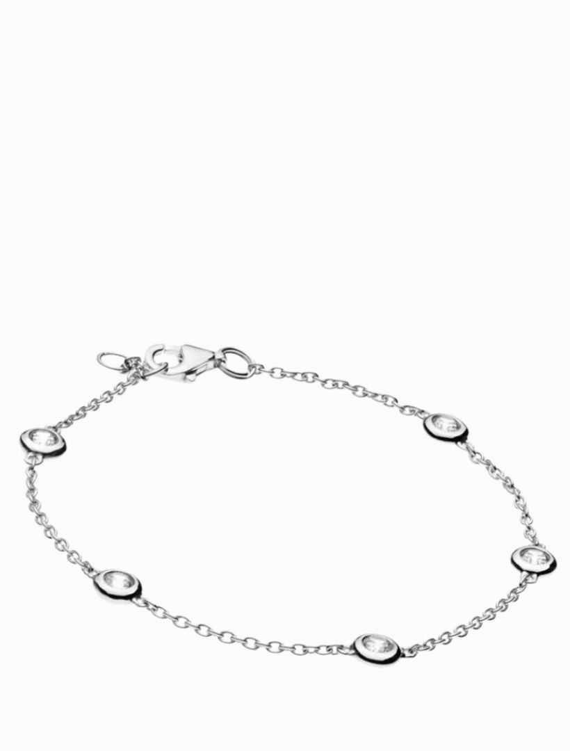 Bezel Set Cubic Zirconia Chain Bracelet Rhodium - Zjoosh