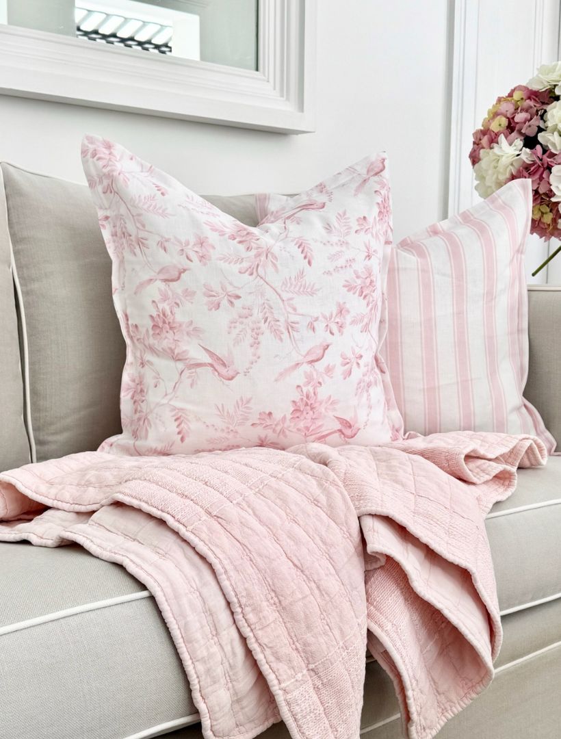 Birds in Flight Linen Cushion Light Pink - Zjoosh