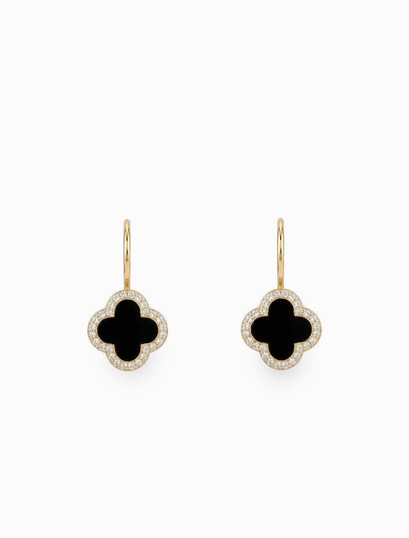 Black Enamel Clover French Hooks - Zjoosh