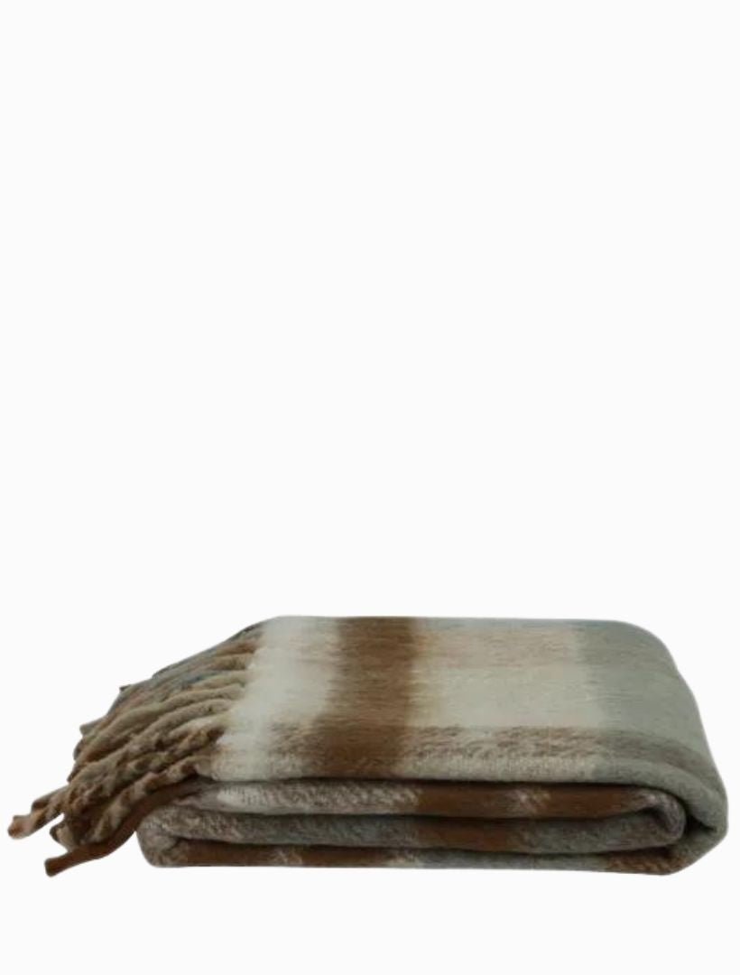 Blue Brown Plaid Tassel Throw - Zjoosh