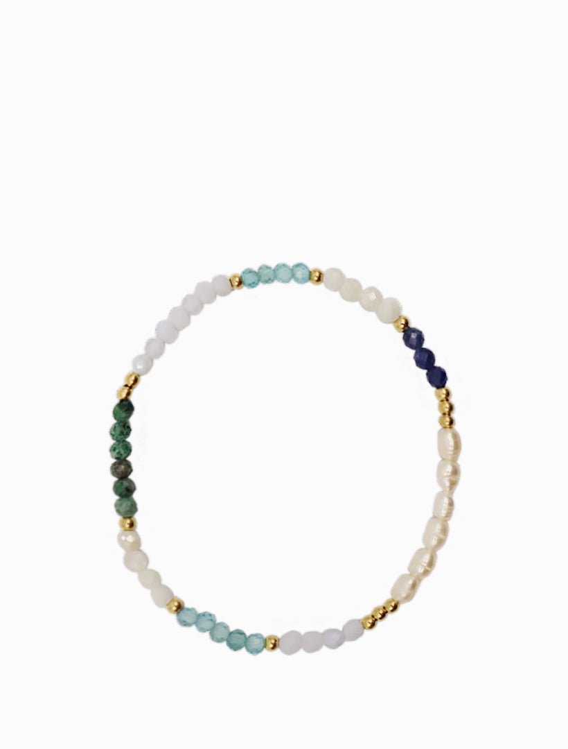 Blue Stone and Pearl Stretch Bracelet - Zjoosh