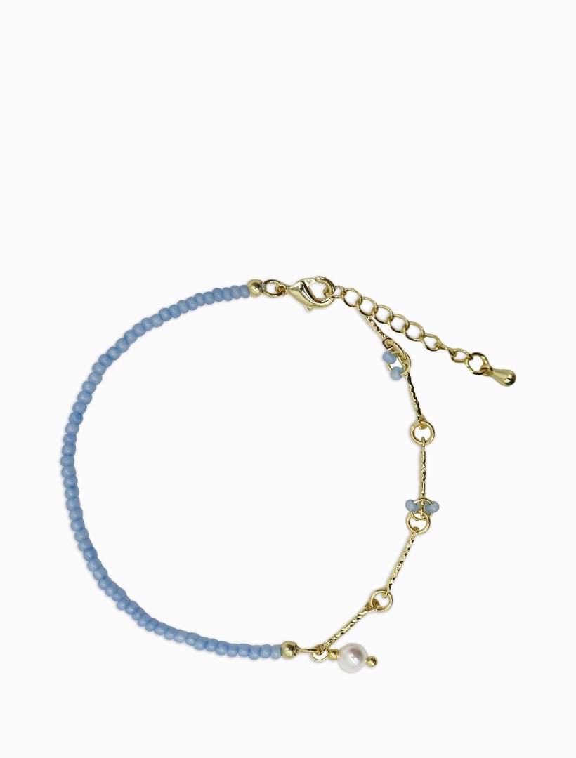 Blue Stone Pearl and Gold Bracelet - Zjoosh