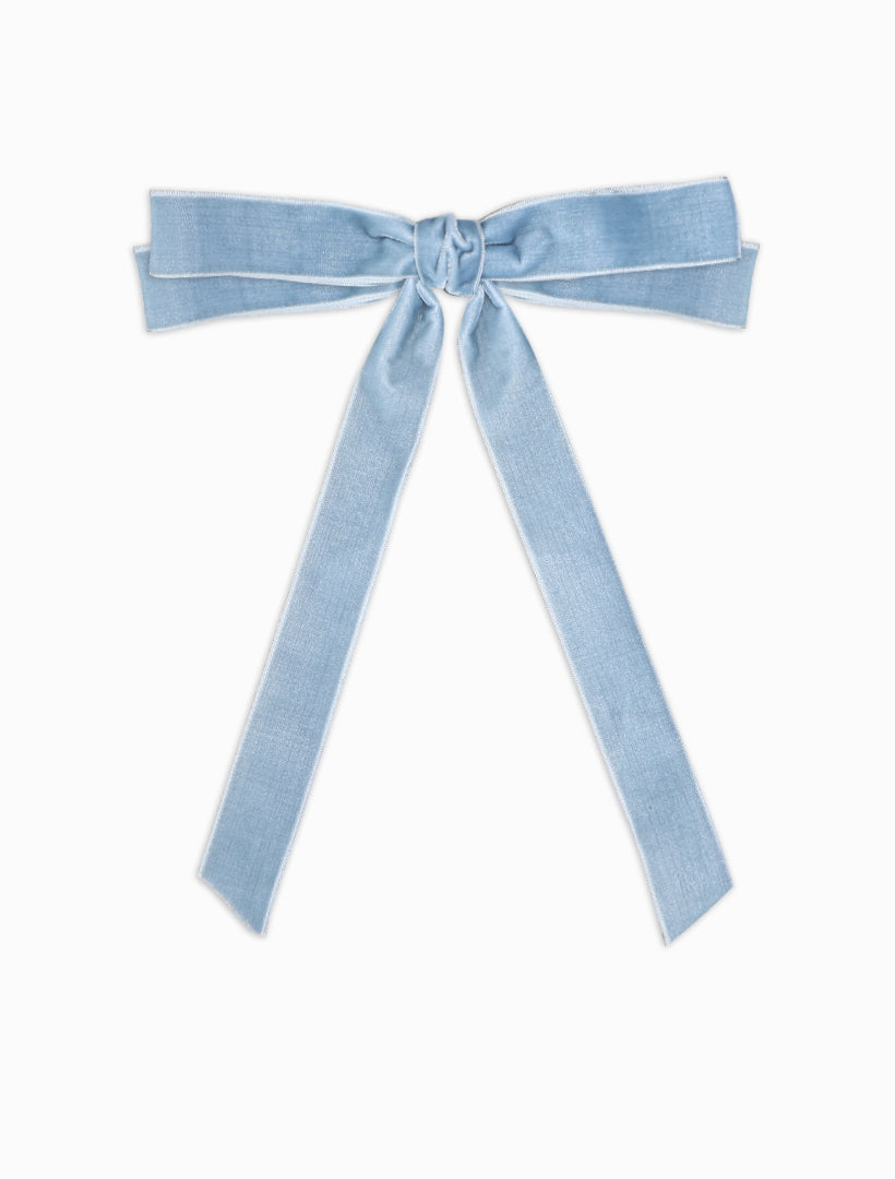 Front view - Clip on blue velvet bow