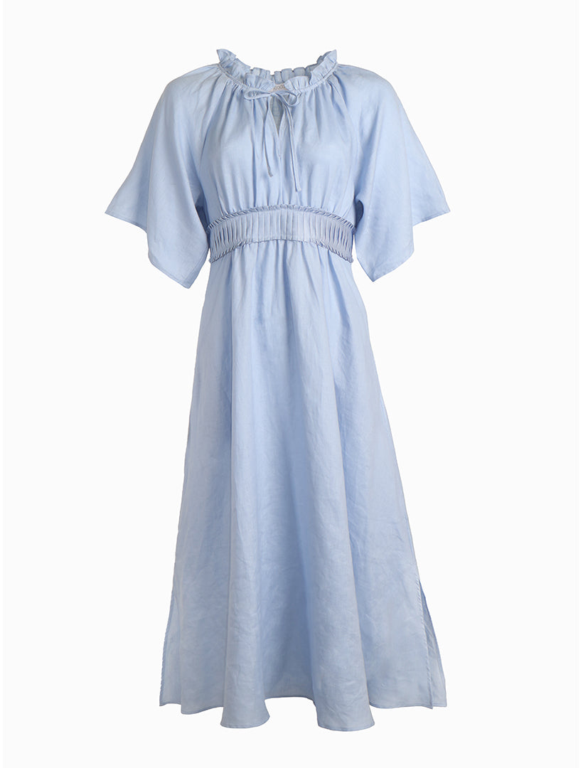 Front view - Blue maxi linen dress