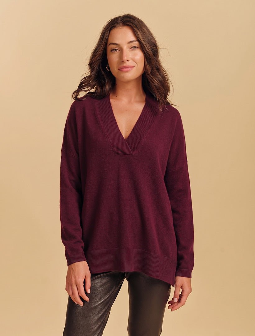 Boyfriend Cashmere Jumper Burgundy Free Size - Zjoosh