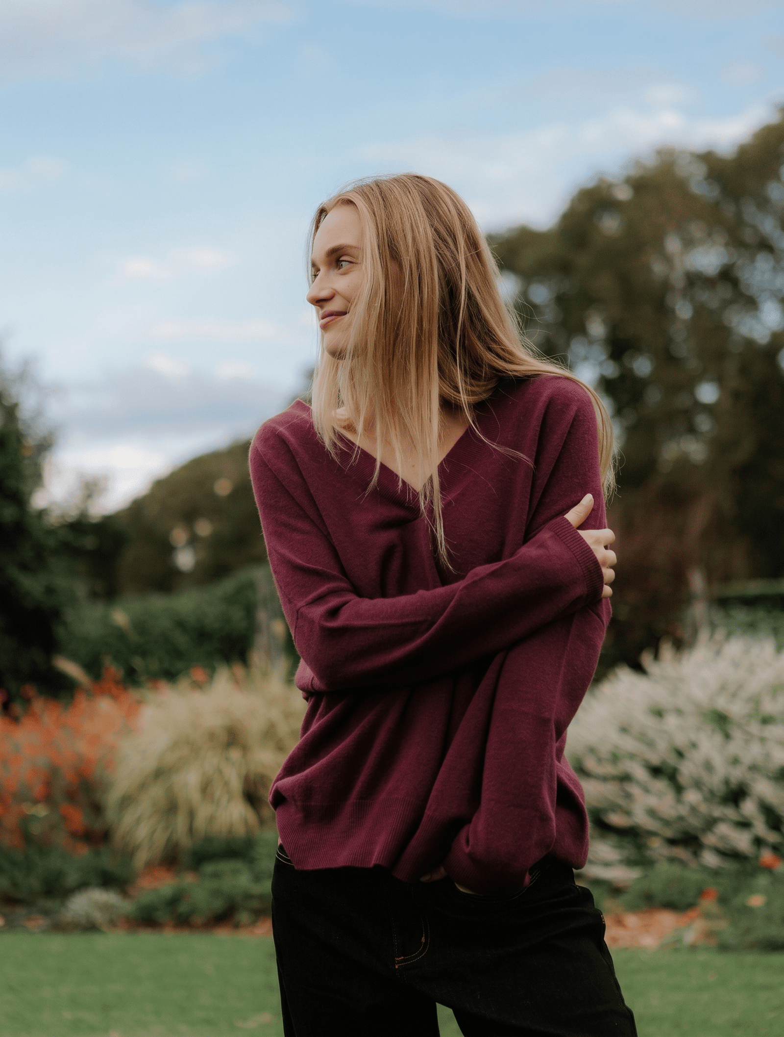Boyfriend Cashmere Jumper Burgundy Free Size - Zjoosh