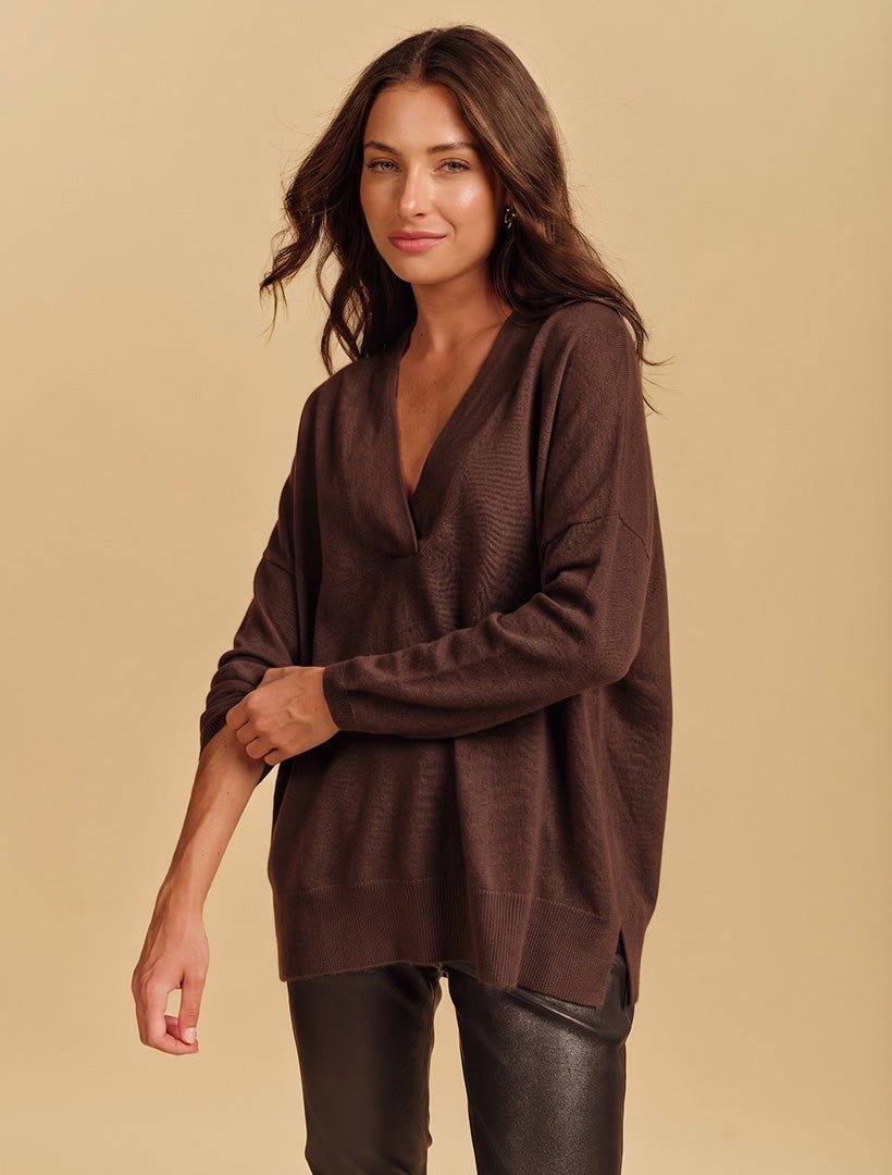 Boyfriend Cashmere Jumper Chocolate Free Size - Zjoosh