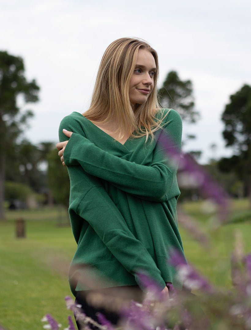 Boyfriend Cashmere Jumper Green Free Size - Zjoosh