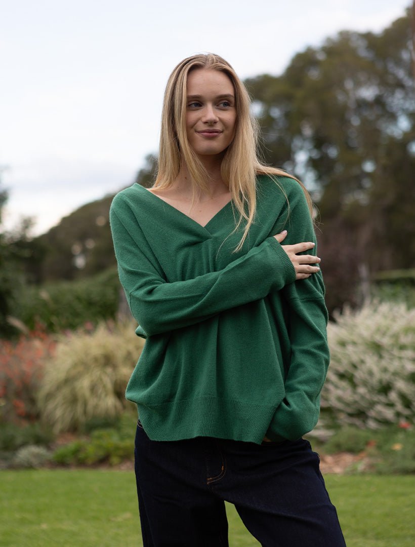 Boyfriend Cashmere Jumper Green Free Size - Zjoosh