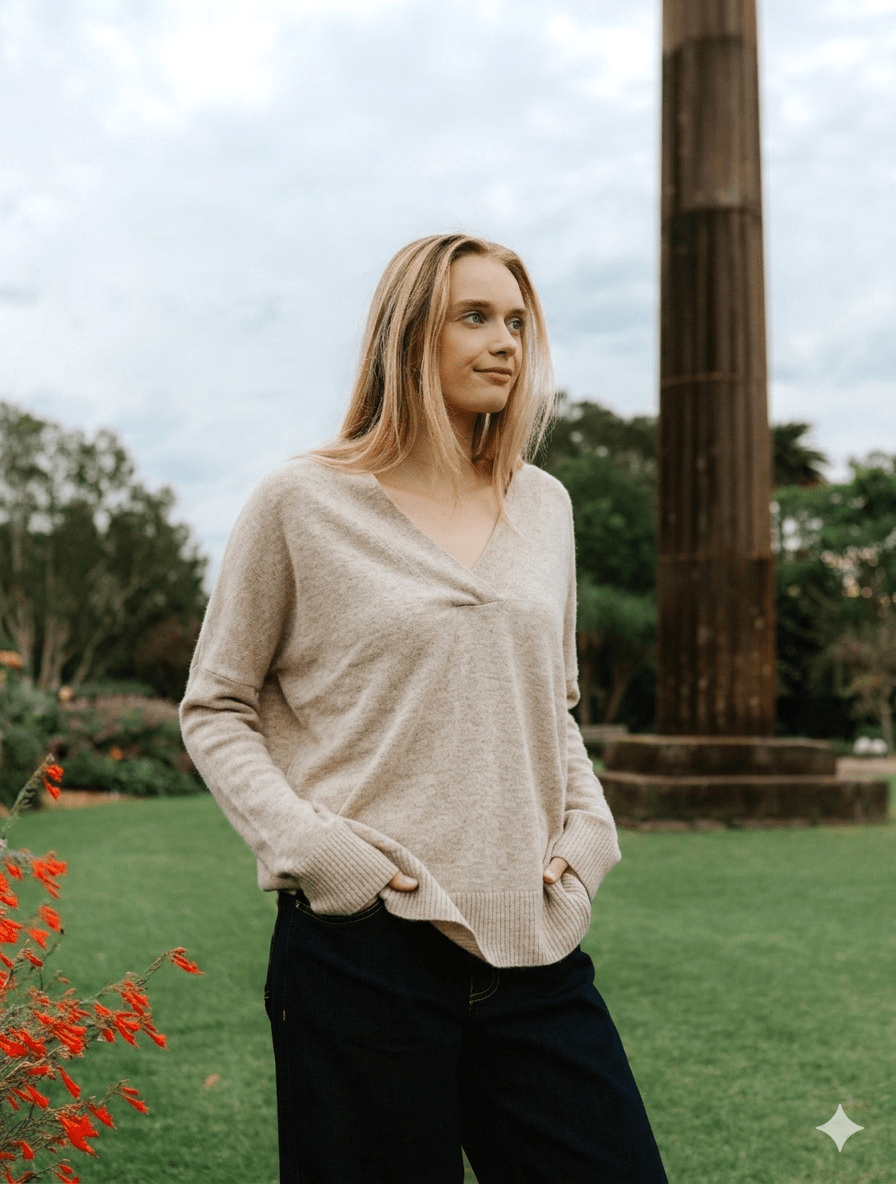 Boyfriend Cashmere Jumper Oatmeal Free Size - Zjoosh