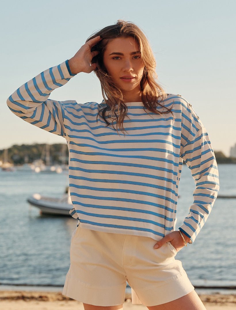 Bretton Stripe Tee Cornflower Blue - FINAL SALE - Zjoosh