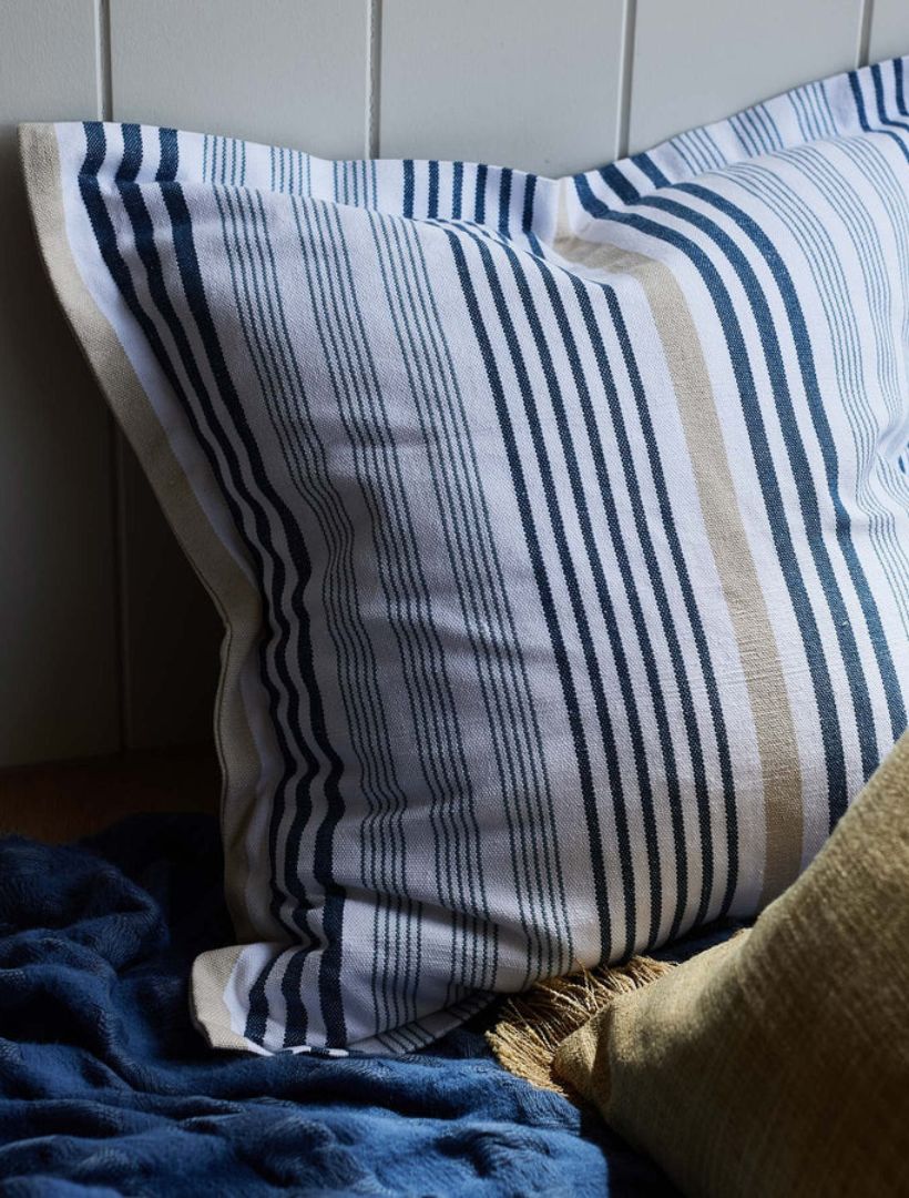 Cape Cod Blue Taupe Stripe Cushion 50cm x 50cm - Zjoosh