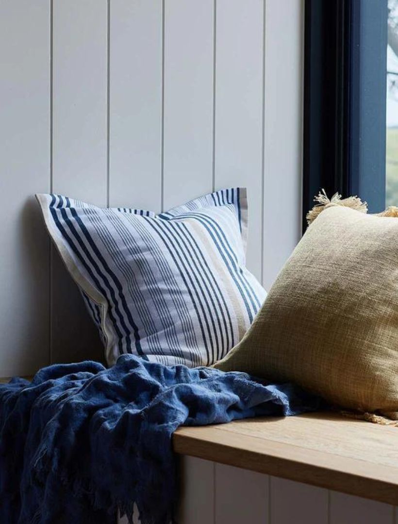 Cape Cod Blue Taupe Stripe Cushion 50cm x 50cm - Zjoosh