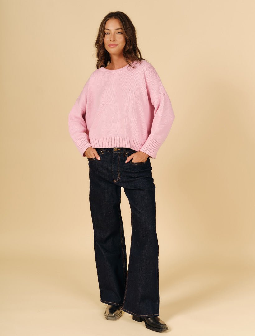 Carla Cotton Crew Neck Jumper Pink - Zjoosh