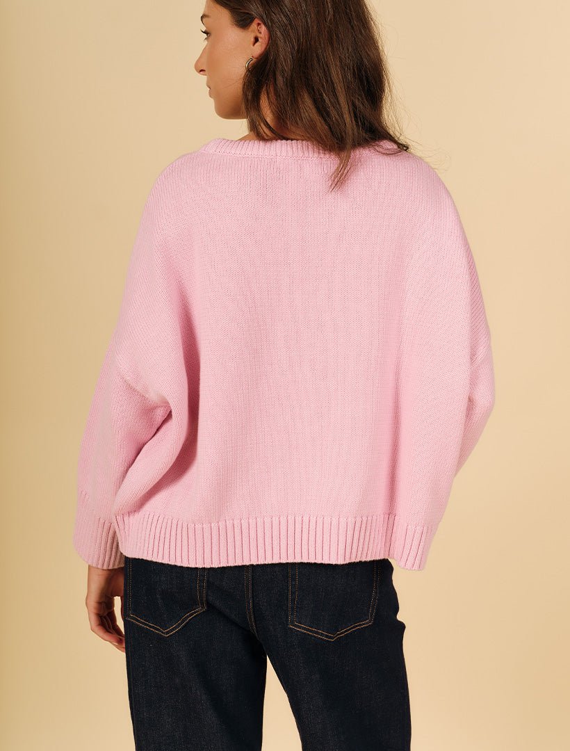 Carla Cotton Crew Neck Jumper Pink - Zjoosh