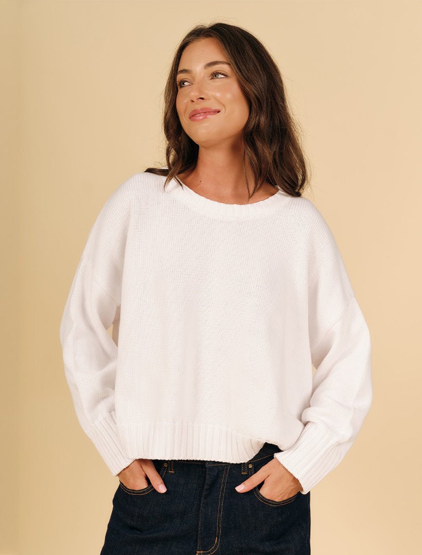 Carla Cotton Crew Neck Jumper White - Zjoosh