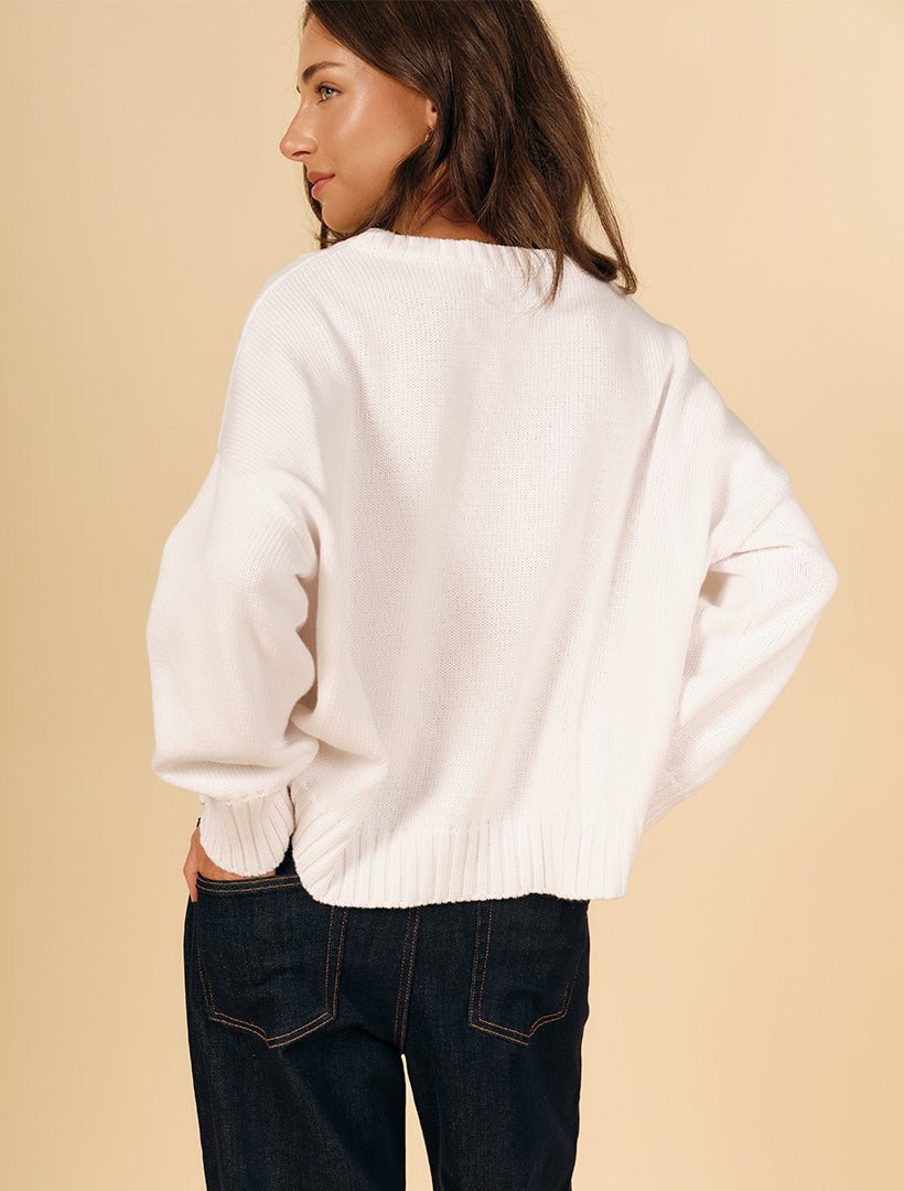 Carla Cotton Crew Neck Jumper White - Zjoosh