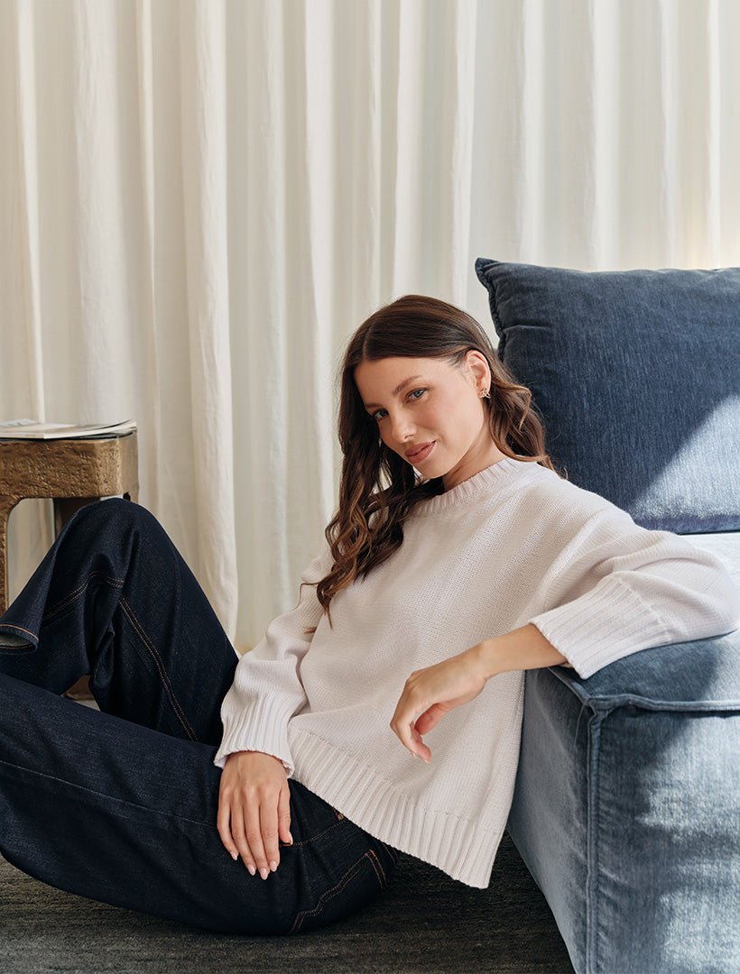 Carla Cotton Crew Neck Jumper White - Zjoosh