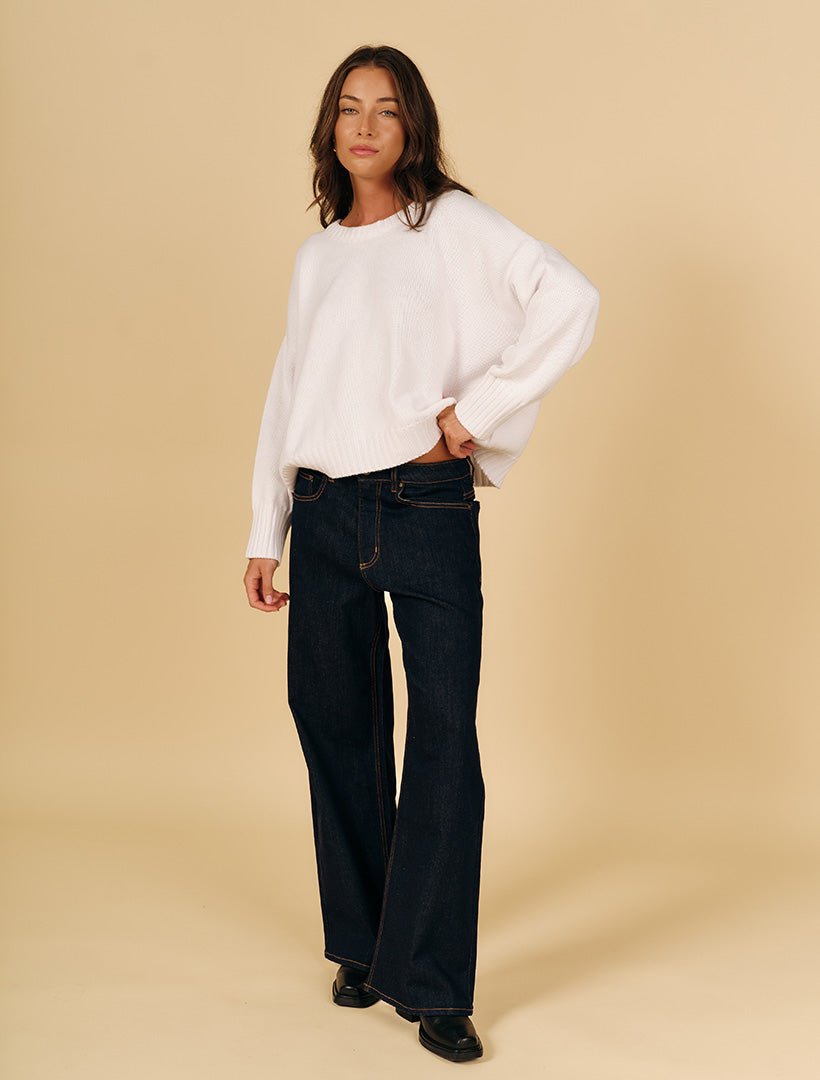 Carla Cotton Crew Neck Jumper White - Zjoosh