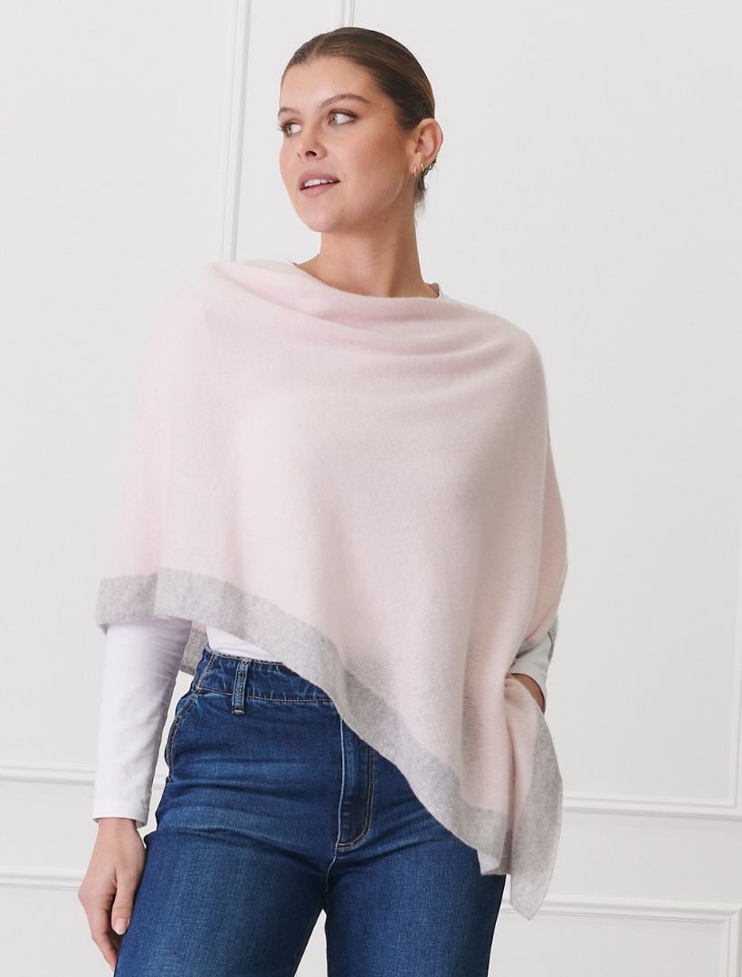 Cashmere Border Ponchette Pink Grey - Zjoosh