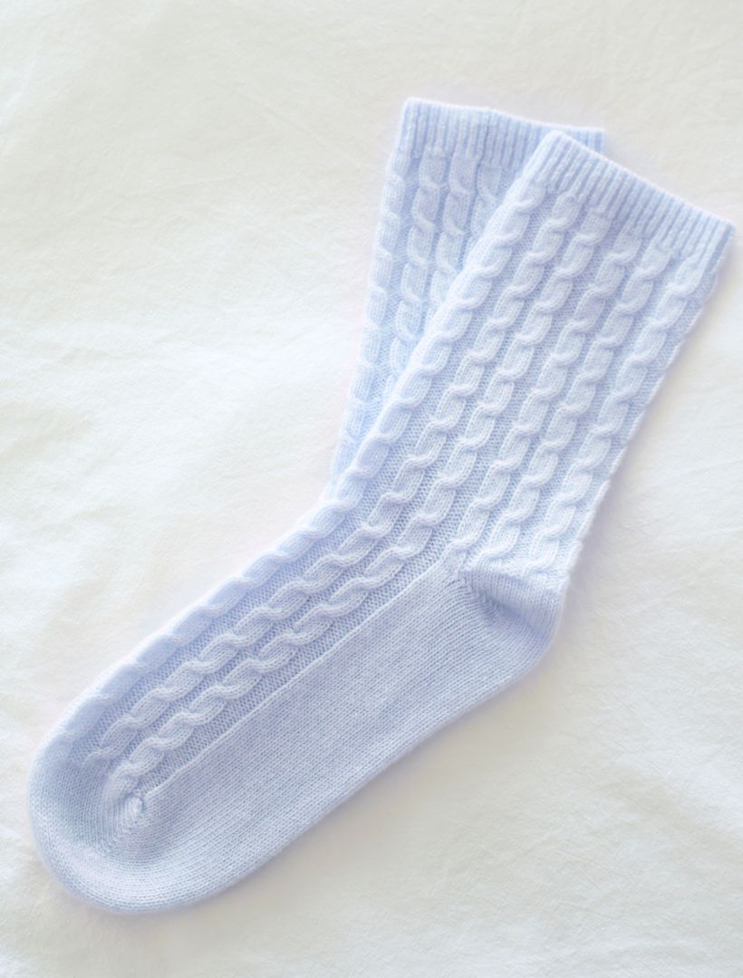 Cashmere Cable Knit Bed Socks Blue - Zjoosh