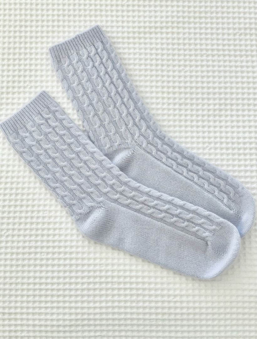 Cashmere Cable Knit Bed Socks Blue - Zjoosh