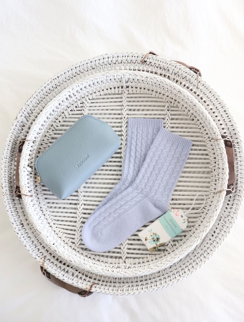 Cashmere Cable Knit Bed Socks Blue - Zjoosh