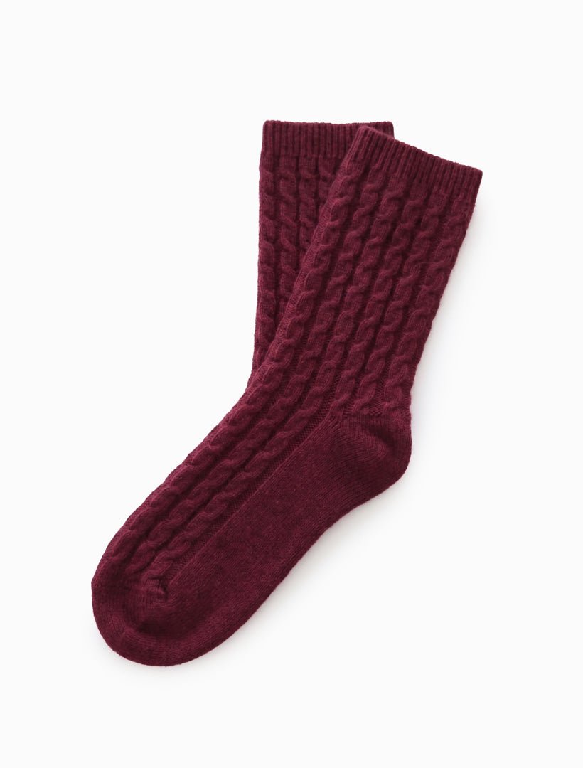 Cashmere Cable Knit Bed Socks Burgundy - Zjoosh