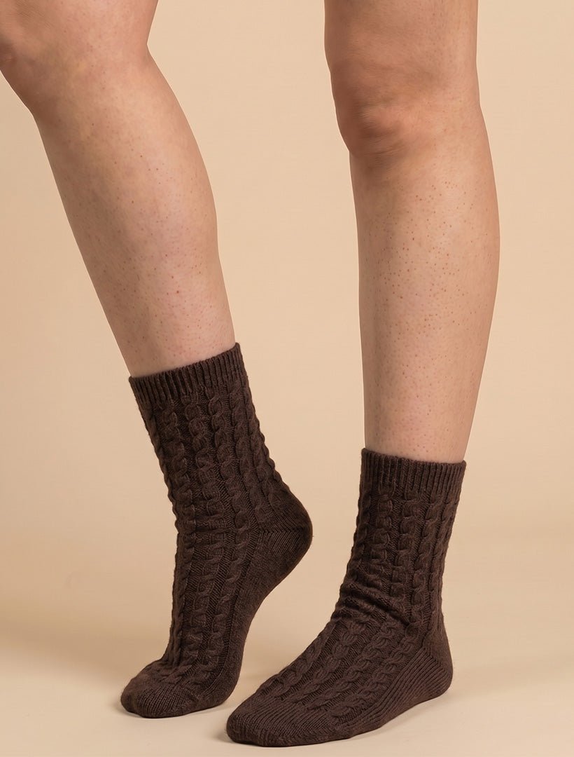 Cashmere Cable Knit Bed Socks Chocolate - Zjoosh