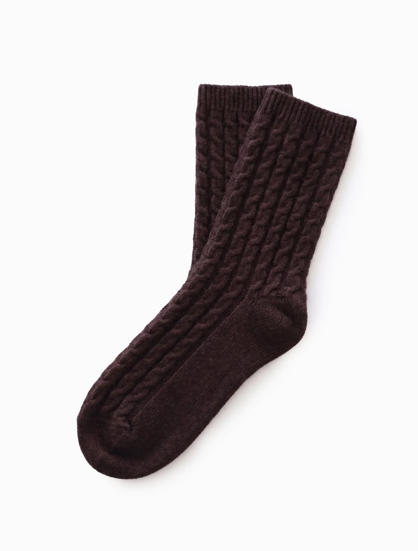 Cashmere Cable Knit Bed Socks Chocolate - Zjoosh
