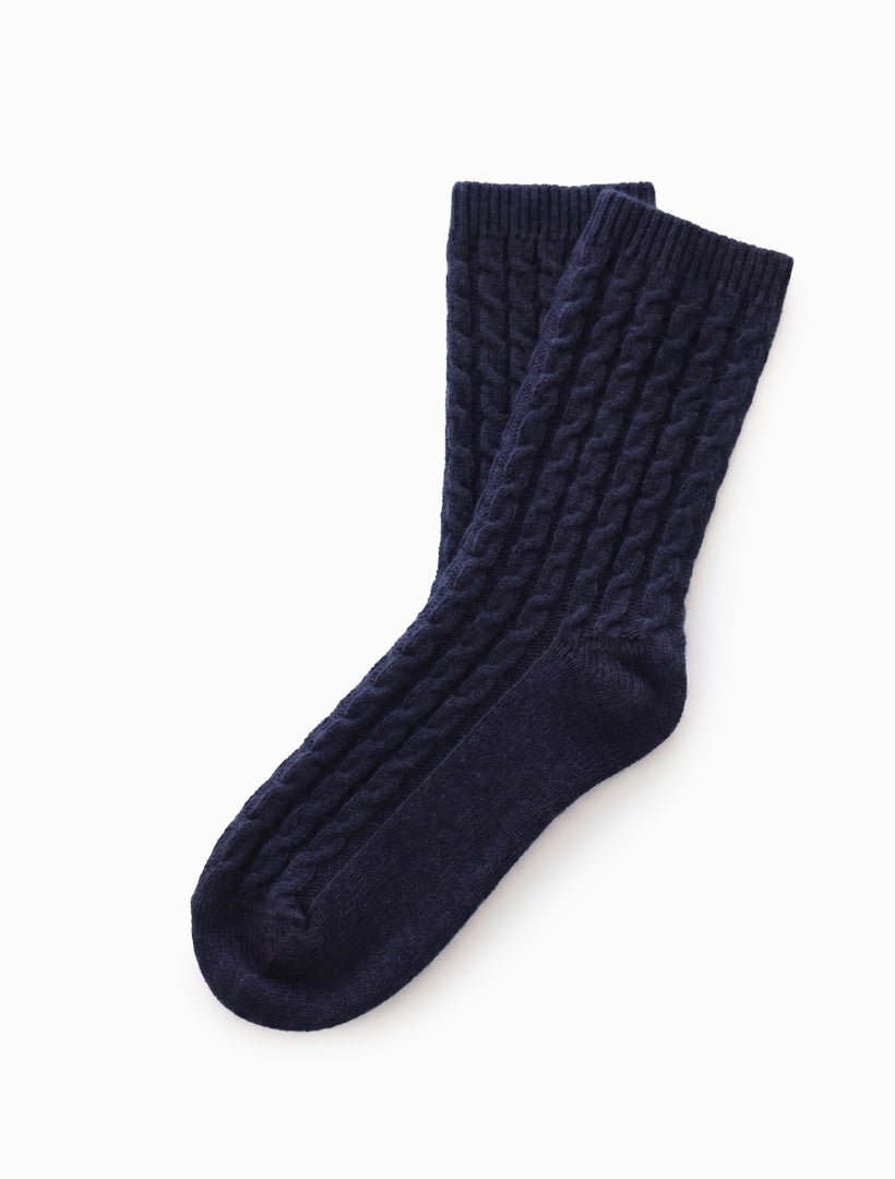 Cashmere Cable Knit Bed Socks Navy - Zjoosh