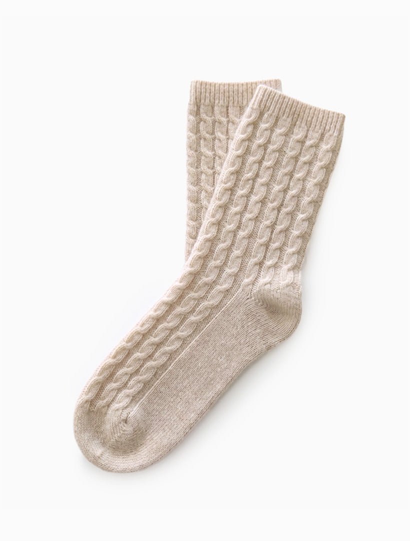Cashmere Cable Knit Bed Socks Oatmeal - Zjoosh