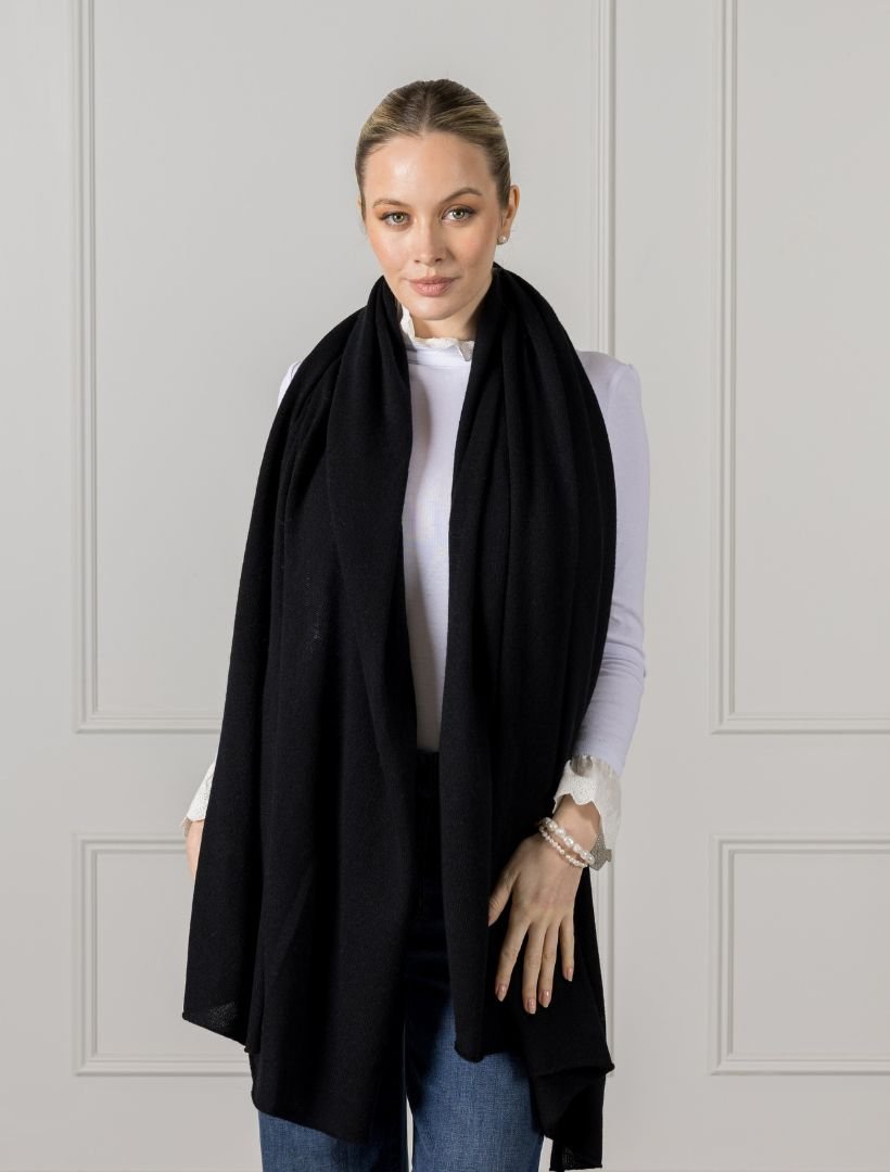 Cashmere Double Width Scarf Black - Zjoosh