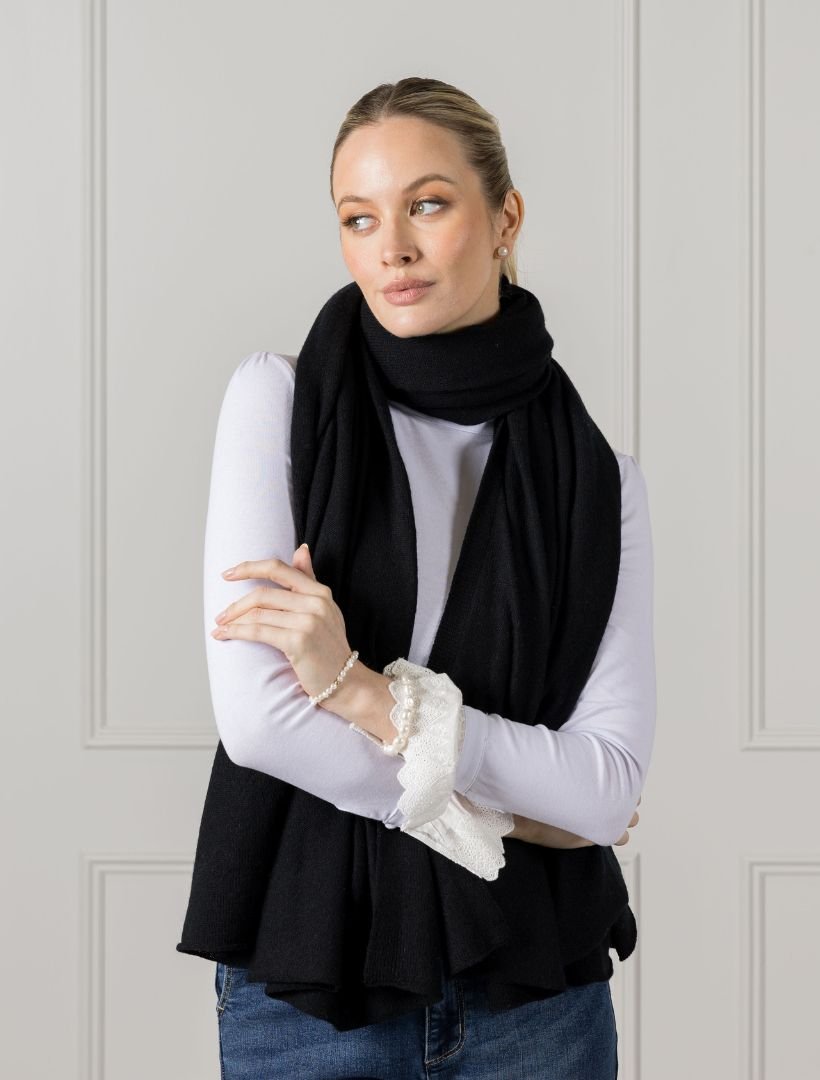 Cashmere Double Width Scarf Black - Zjoosh