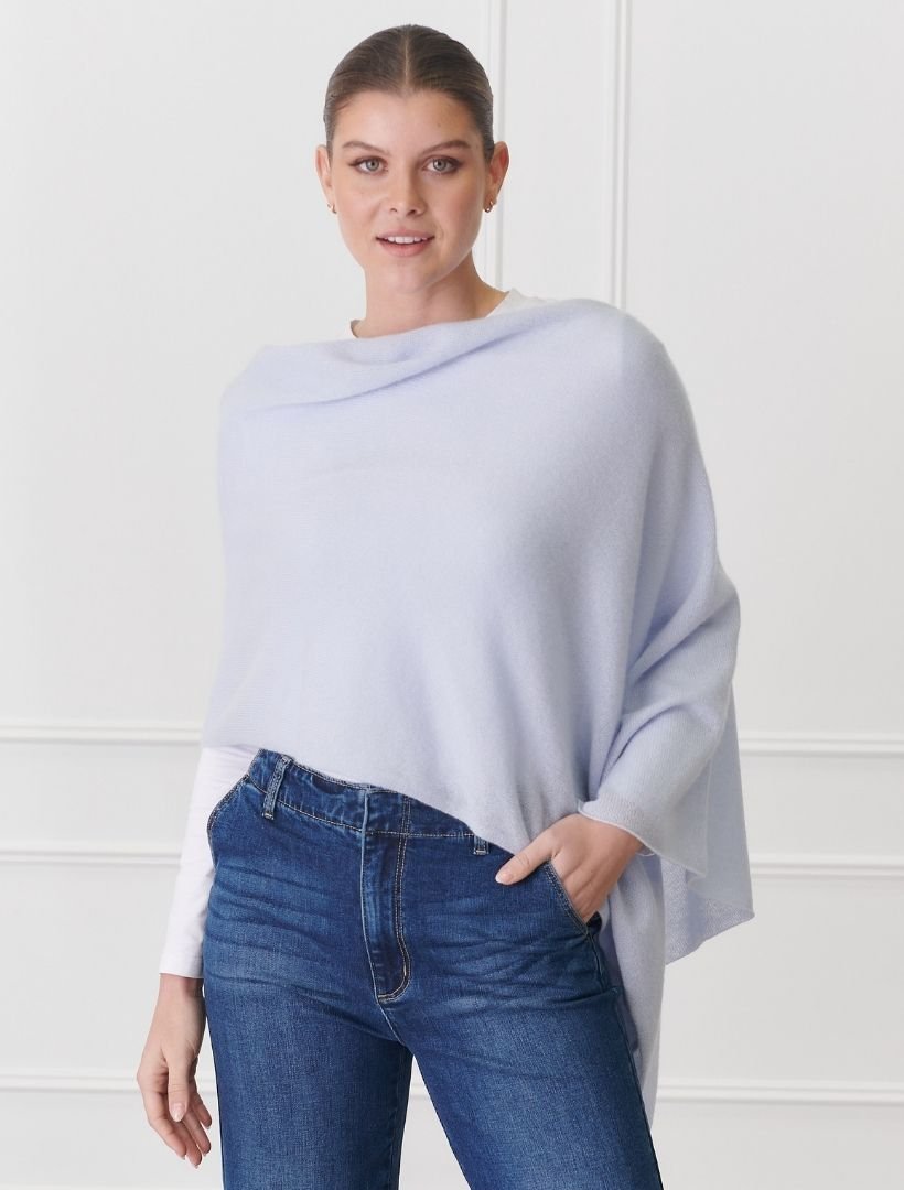 Cashmere Ponchette Pale Blue - Zjoosh