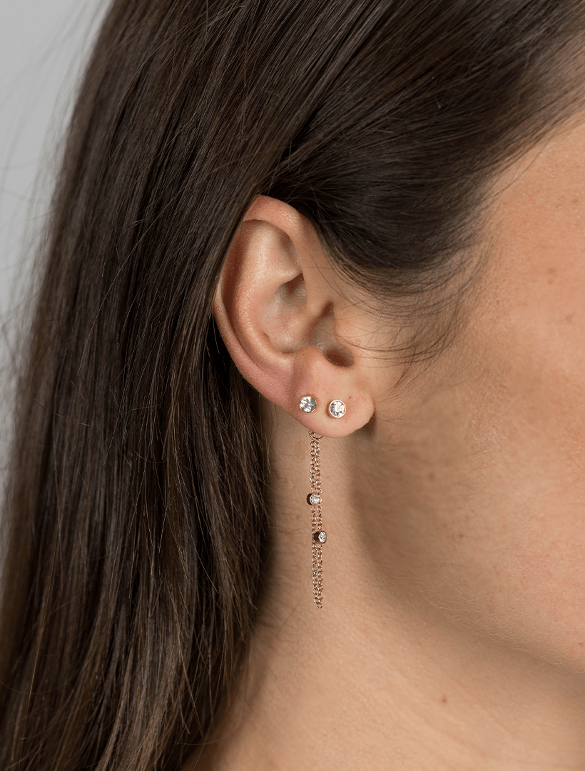 Chain Connected Crystal Studs Gold - Zjoosh