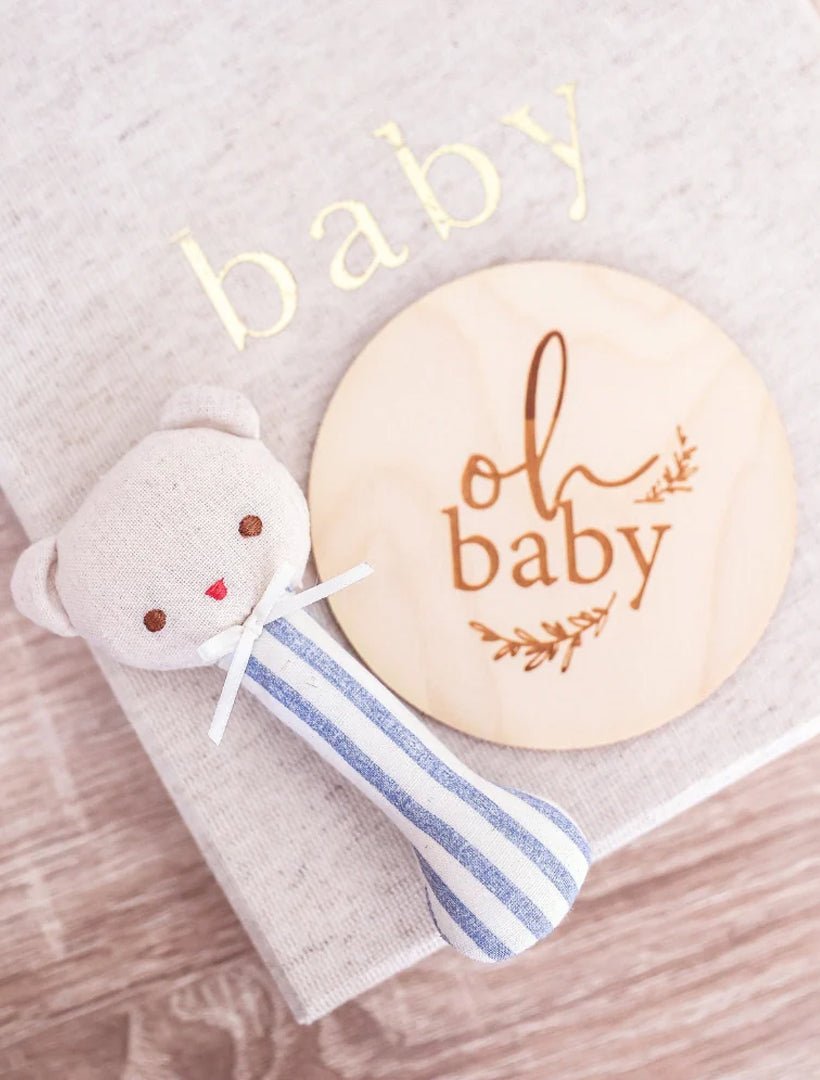 Chambray Stripe Ted Stick Rattle - Zjoosh
